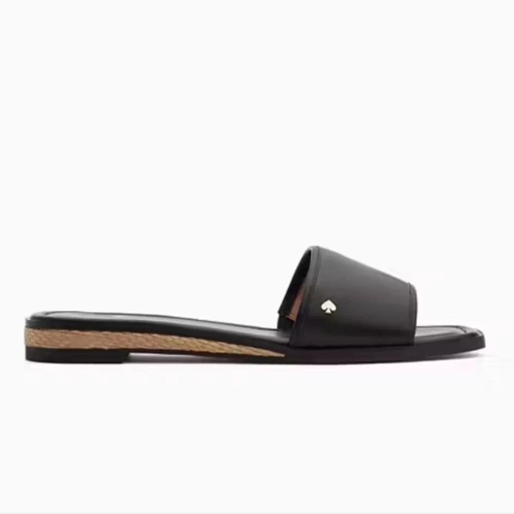 Kate Spade New York Palm Cove Black Leather Slide Sandals Size 7.5B
